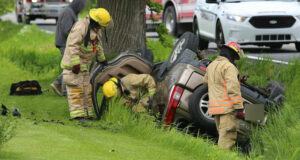 Capotage sur le rang Saint-Régis Sud à Saint-Constant