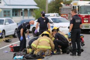 Collision entre une moto et une voiture à La Prairie