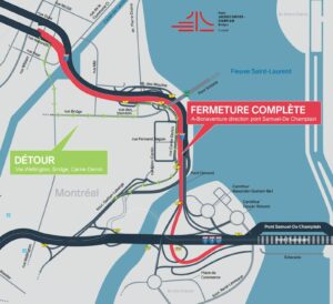 Fermeture de l’autoroute Bonaventure en direction du pont Samuel-De Champlain