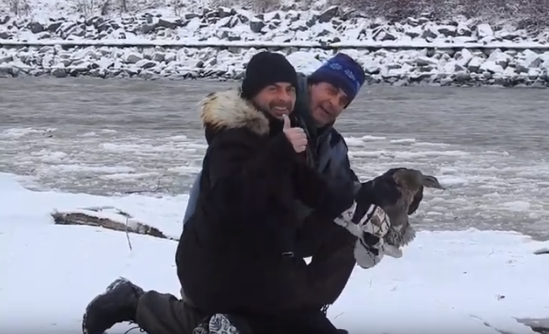 Deux hommes sauvent un canard à Sainte-Catherine