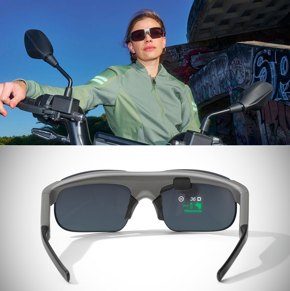Une lunette de moto BMW avec afficheur tête haute
