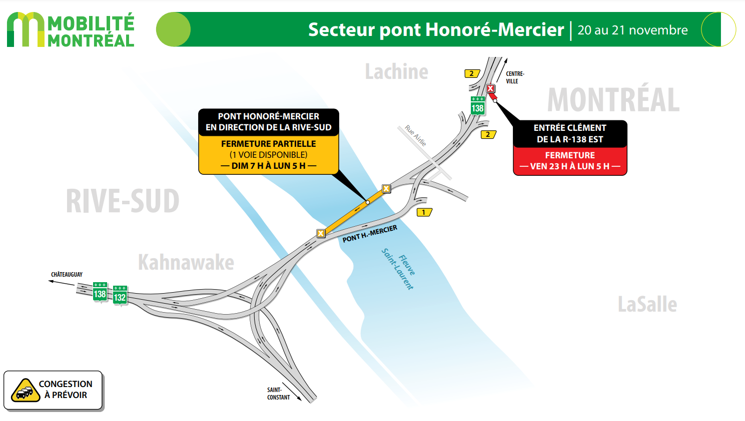 Fermeture partielle sur le pont Mercier cette fin de semaine