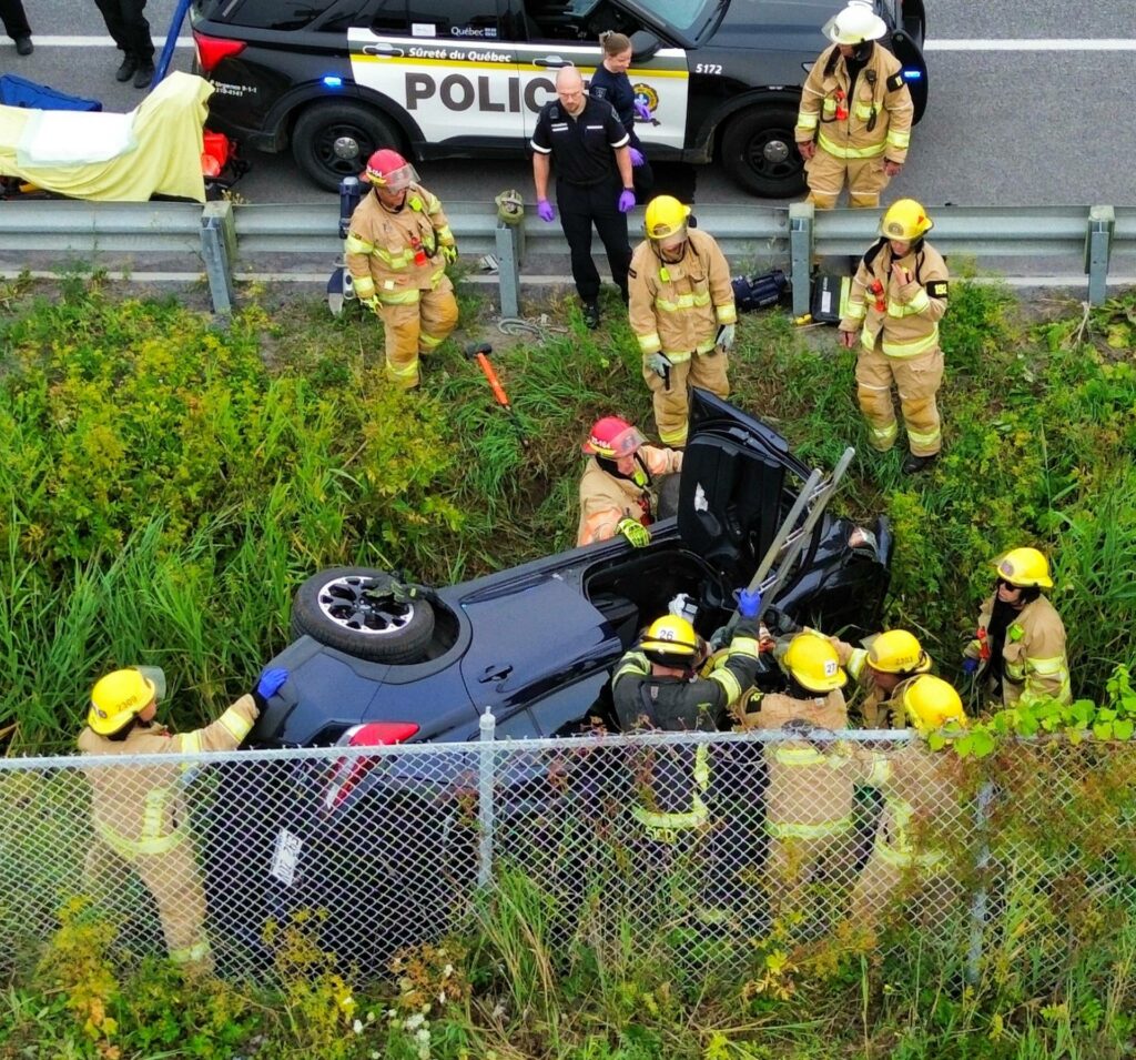 Sortie de route sur l&rsquo;autoroute 15 à La Prairie