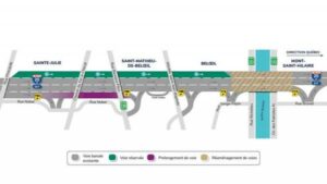 Autoroute 20 est : voie réservée temporaire pour les autobus et les taxis