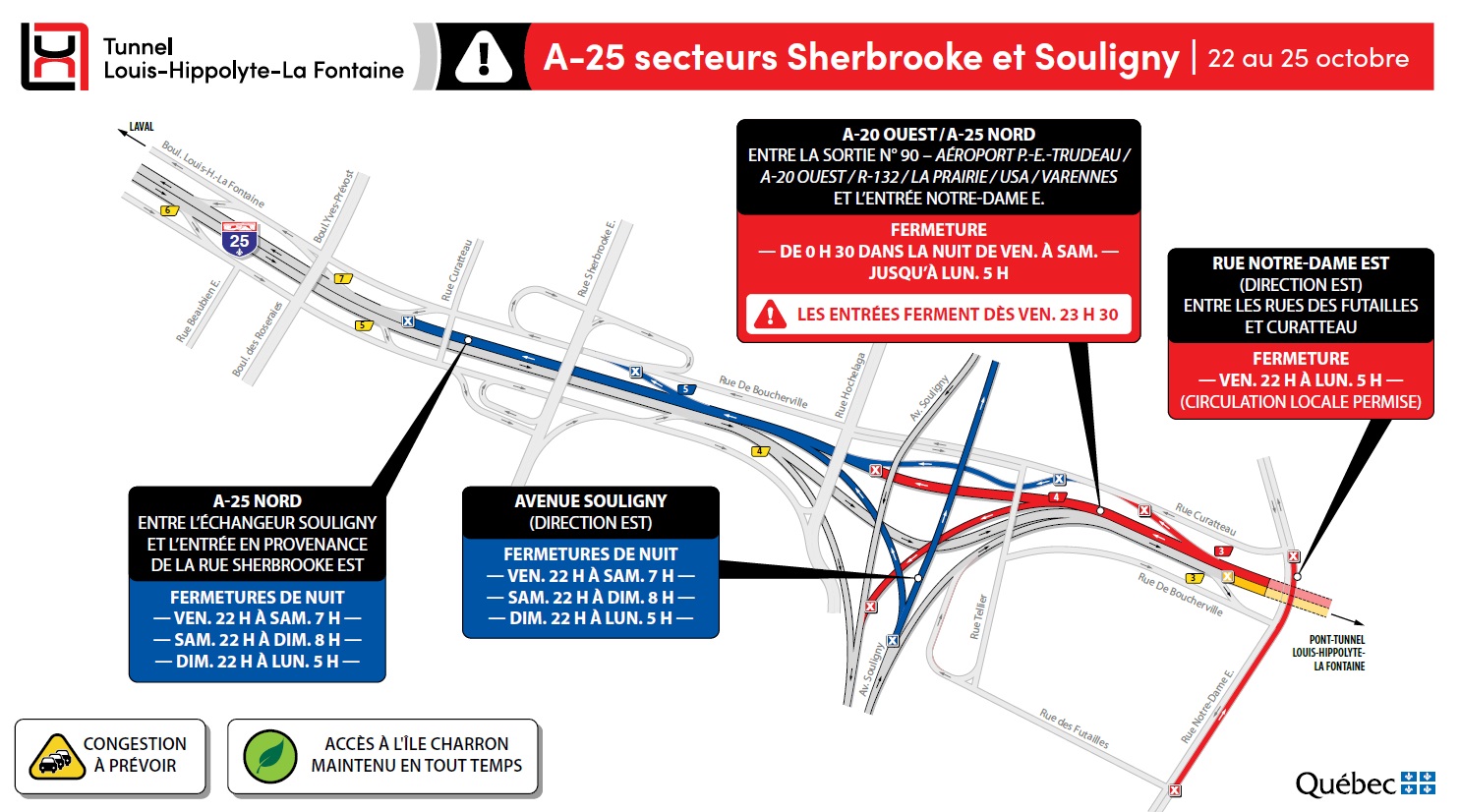 Le tunnel fermé vers Montréal en fin de semaine